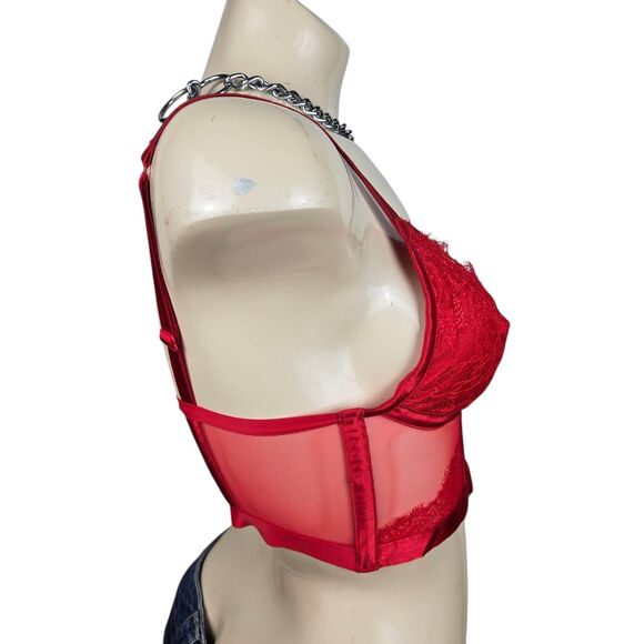 Victoria's Secret Very Sexy Bustier Bra Sz S Red Lace Coquette Whimsigoth - Picture 4 of 10